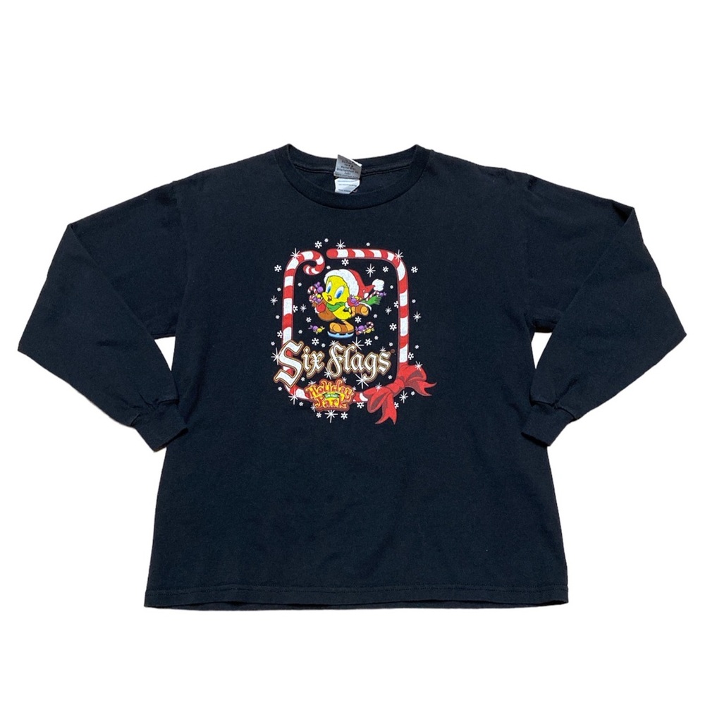 Six Flags Holiday In The Park Tweety Bird T Shirt Youth L Christmas Long Sleeve